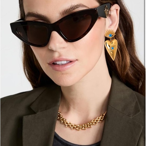 Anthropologie Gold and Blue Heart Eye Earrings - Picture 6 of 6